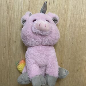 Unicorn Plush Stuffed Animal sitting Kelly Toy Pink Shiny Horn Pig Rainbow Tail